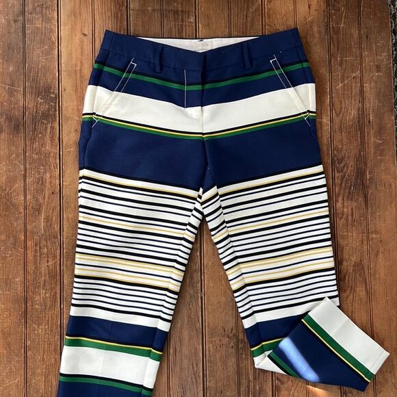 J Crew women bold color block striped chino pants ankle length size 2 - Picture 2 of 9